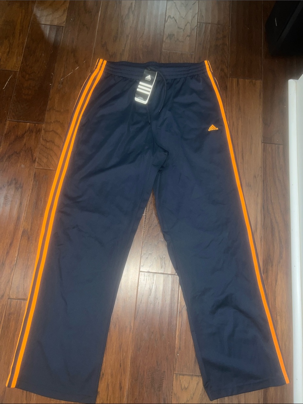 adidas Navy Joggers with Orange Side Stripes
